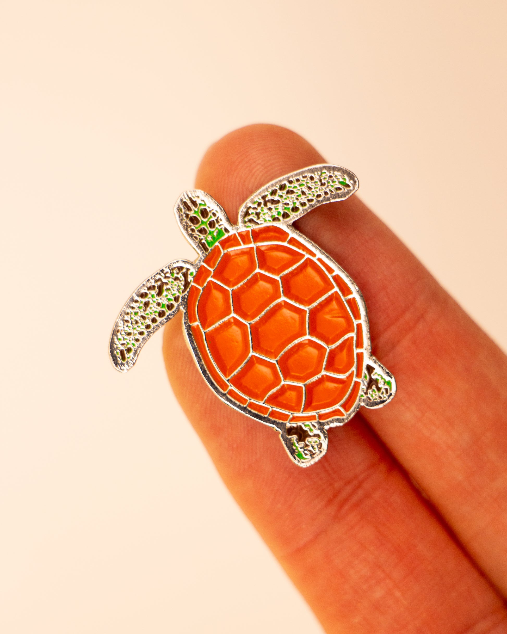 Pin de tortuga en mano
