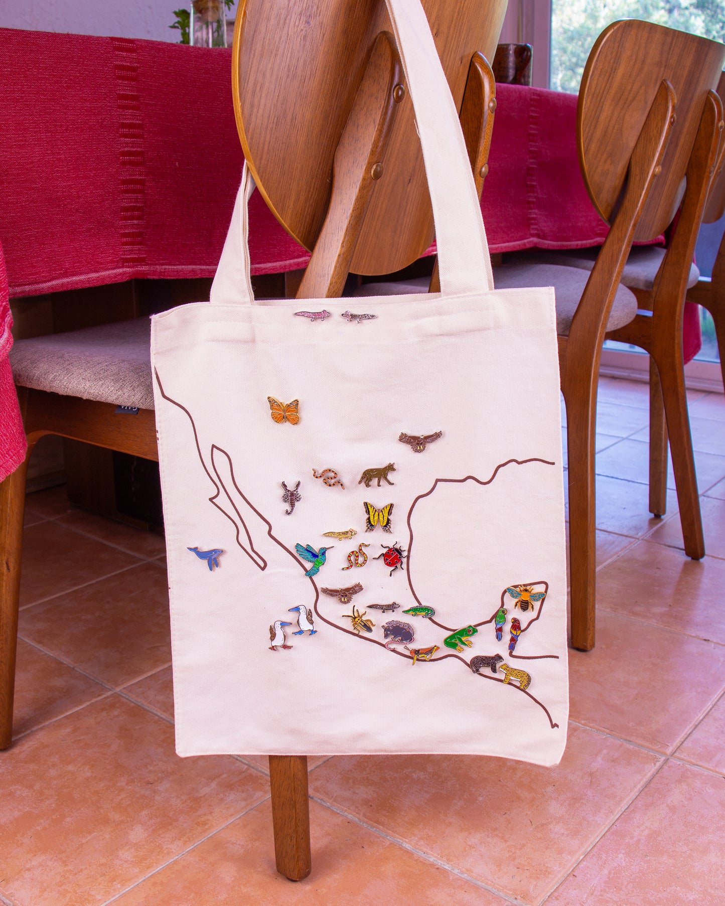 Totebag de mapa de México con animales mexicanos
