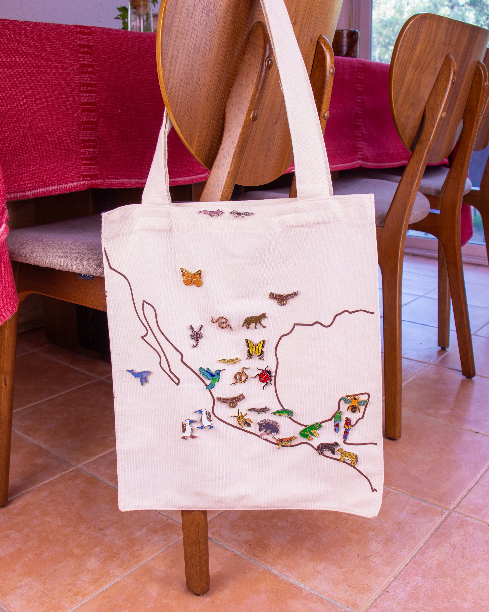 Totebag de mapa de México con animales mexicanos